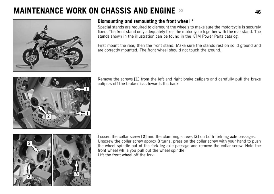 Maintenance work on chassis and engine | KTM 950 SUPERMOTO User Manual | Page 47 / 90