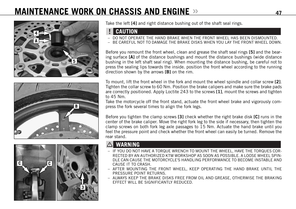 Maintenance work on chassis and engine | KTM 950 SUPERMOTO User Manual | Page 48 / 90