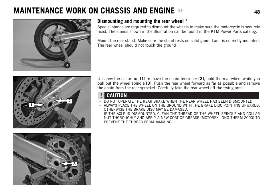 Maintenance work on chassis and engine | KTM 950 SUPERMOTO User Manual | Page 49 / 90