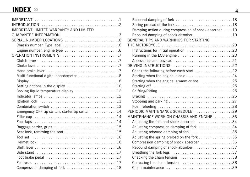 Index | KTM 950 SUPERMOTO User Manual | Page 5 / 90