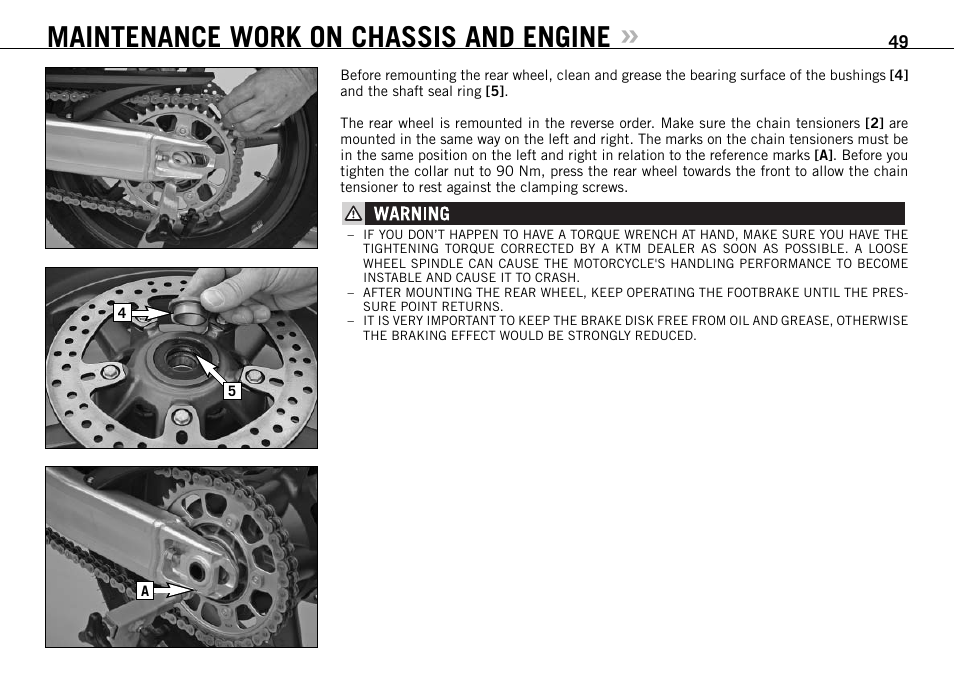 Maintenance work on chassis and engine | KTM 950 SUPERMOTO User Manual | Page 50 / 90