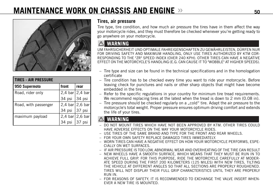 Maintenance work on chassis and engine | KTM 950 SUPERMOTO User Manual | Page 51 / 90