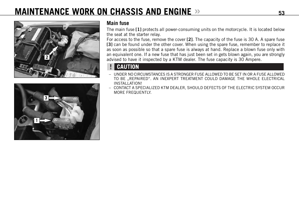Maintenance work on chassis and engine | KTM 950 SUPERMOTO User Manual | Page 54 / 90