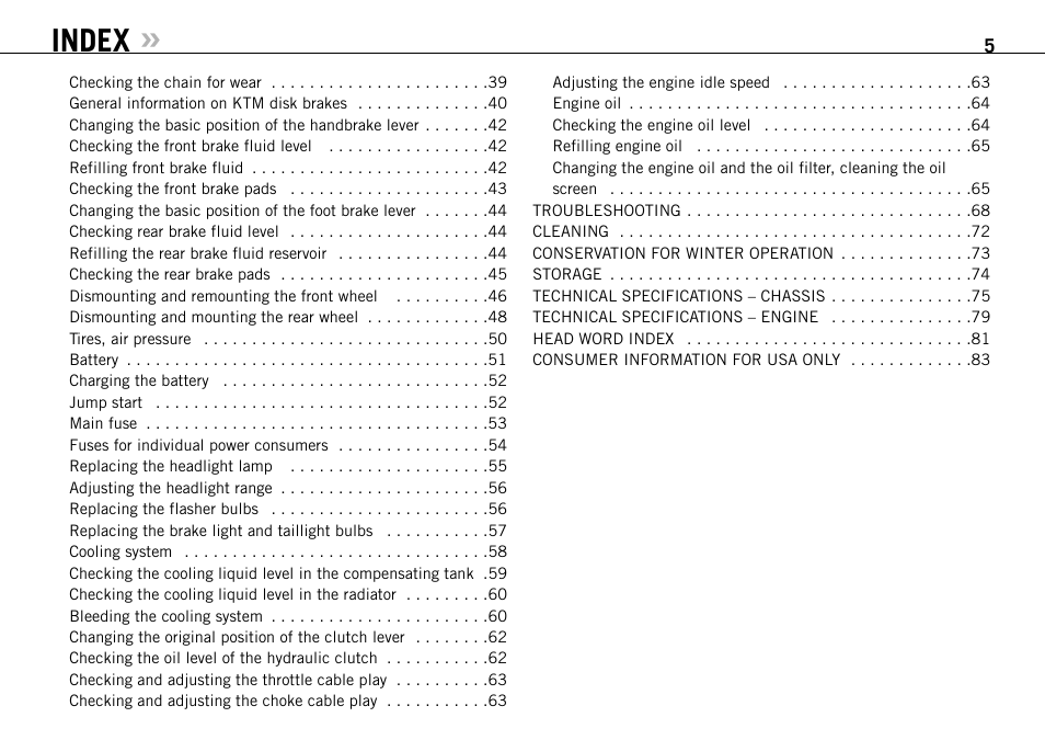 Index | KTM 950 SUPERMOTO User Manual | Page 6 / 90