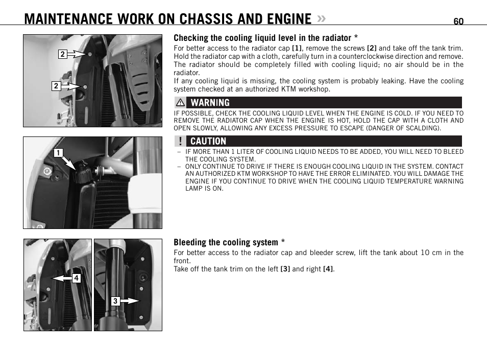 Maintenance work on chassis and engine | KTM 950 SUPERMOTO User Manual | Page 61 / 90