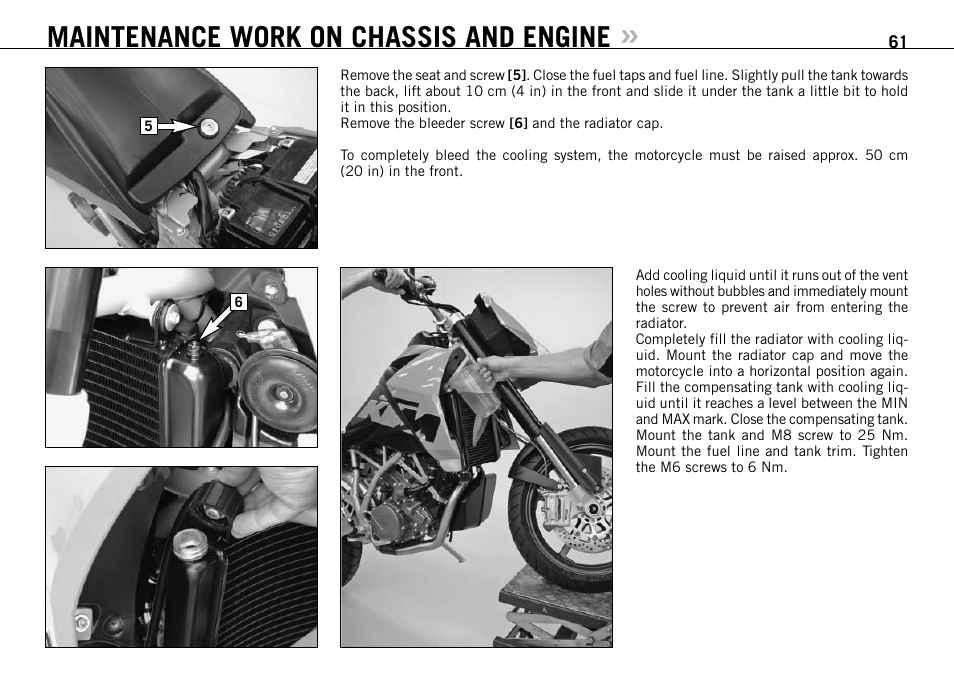 Maintenance work on chassis and engine | KTM 950 SUPERMOTO User Manual | Page 62 / 90