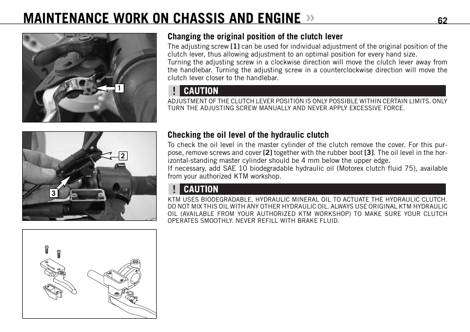 Maintenance work on chassis and engine | KTM 950 SUPERMOTO User Manual | Page 63 / 90