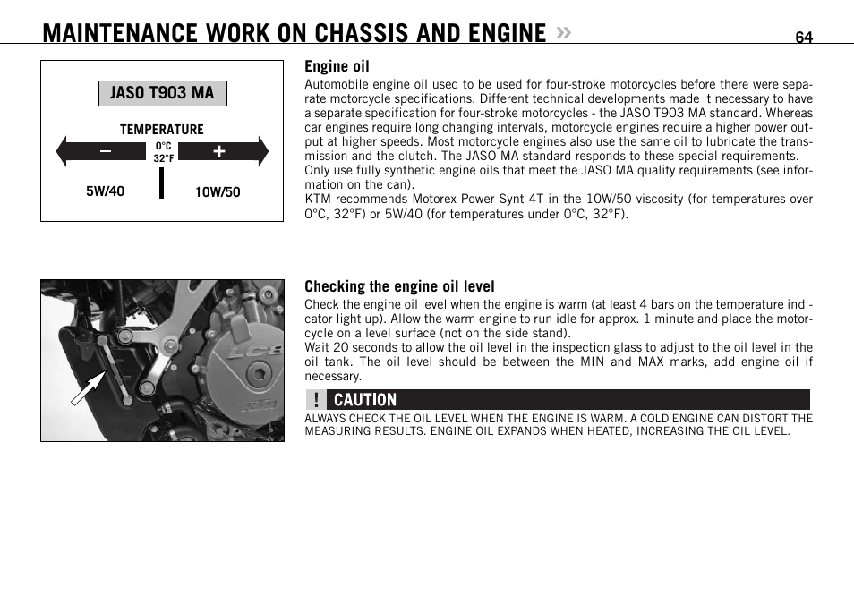 Maintenance work on chassis and engine | KTM 950 SUPERMOTO User Manual | Page 65 / 90
