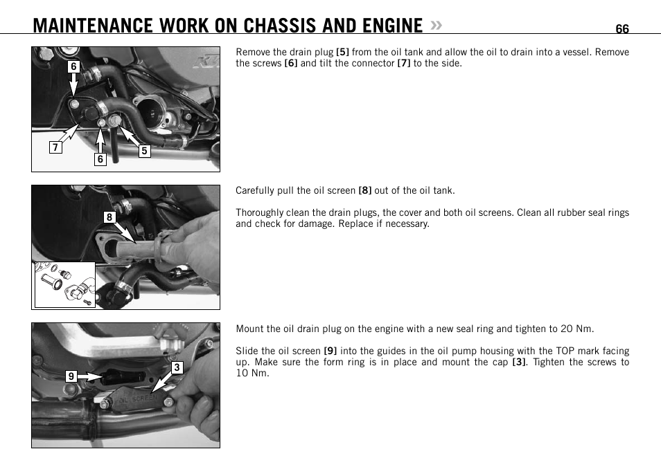 Maintenance work on chassis and engine | KTM 950 SUPERMOTO User Manual | Page 67 / 90