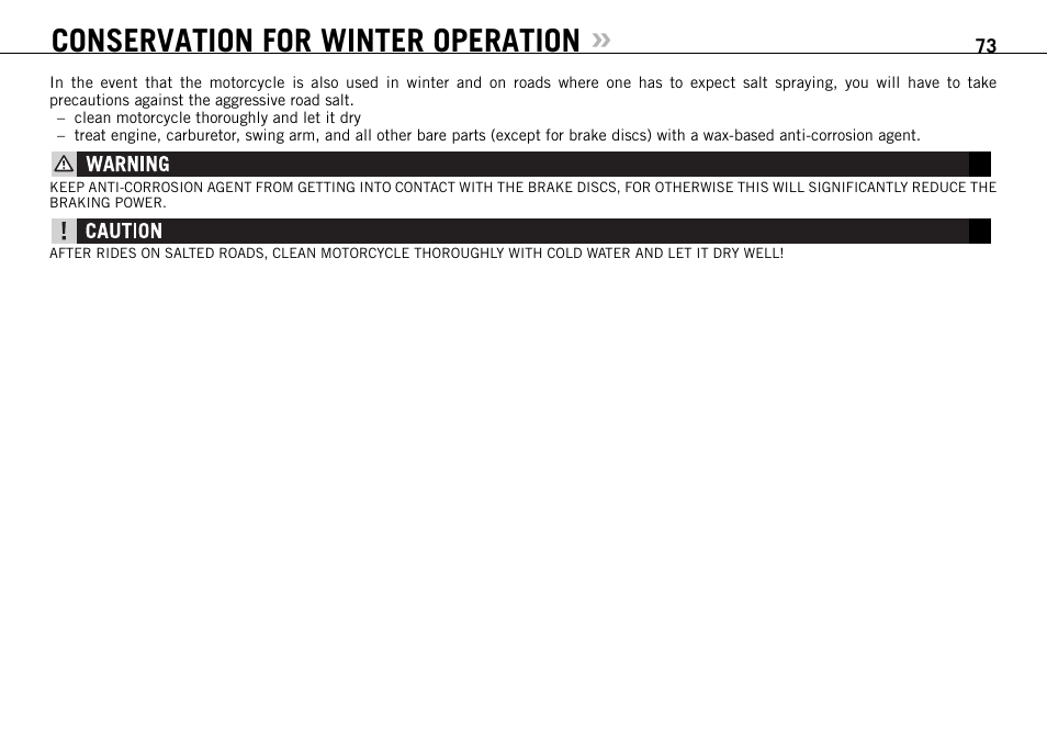 Conservation for winter operation | KTM 950 SUPERMOTO User Manual | Page 74 / 90