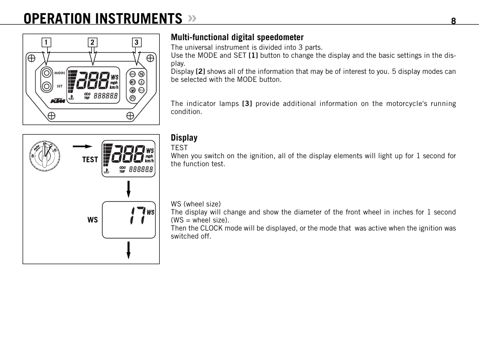 Operation instruments | KTM 950 SUPERMOTO User Manual | Page 9 / 90