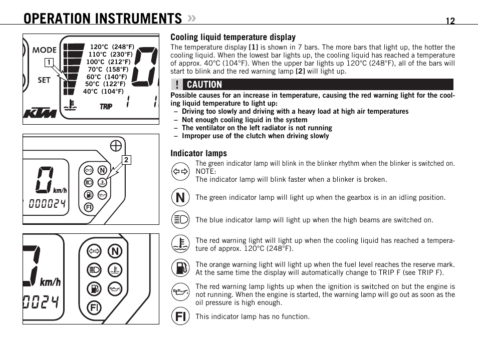 Operation instruments | KTM 950 User Manual | Page 13 / 86