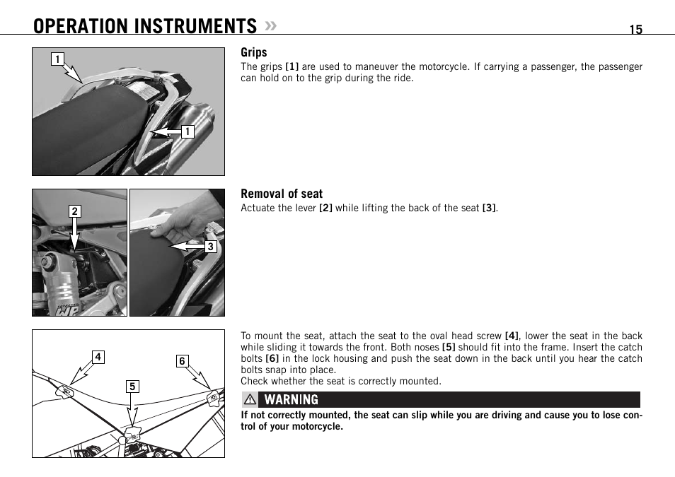 Operation instruments | KTM 950 User Manual | Page 16 / 86