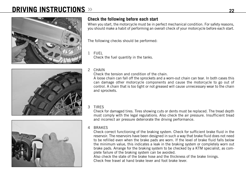 Driving instructions | KTM 950 User Manual | Page 23 / 86