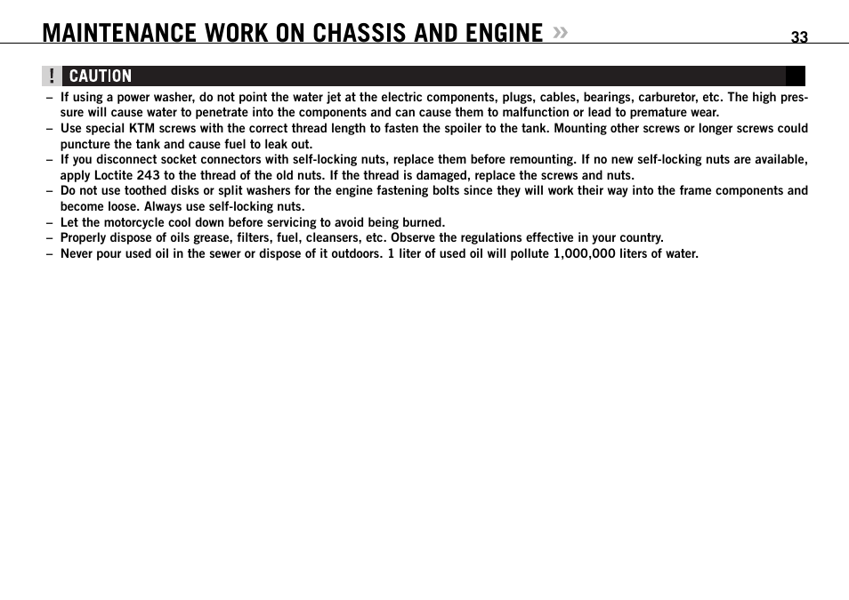 Maintenance work on chassis and engine | KTM 950 User Manual | Page 34 / 86