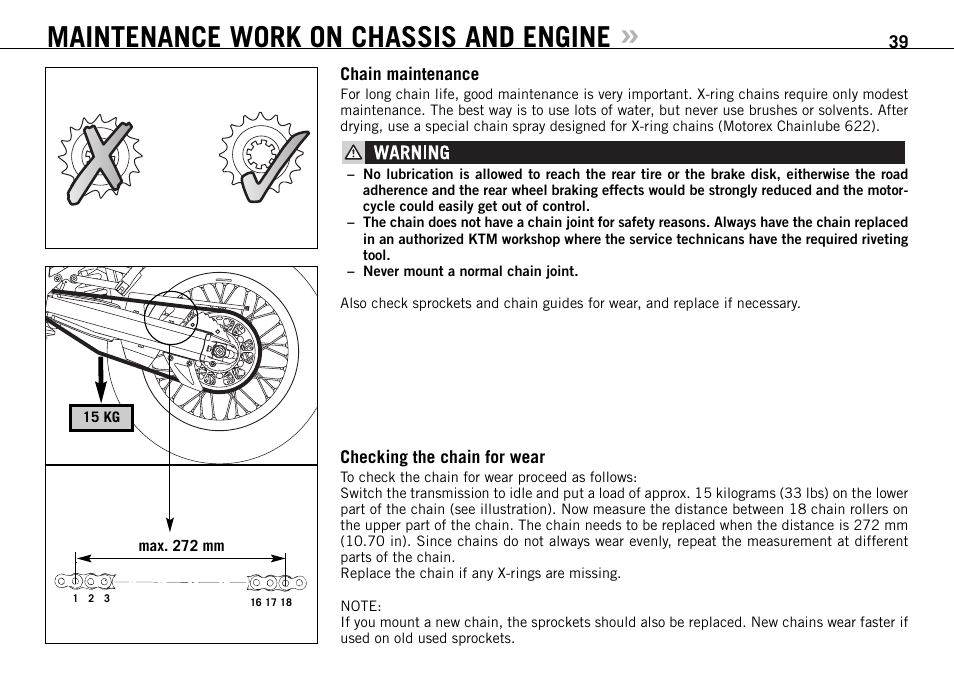 Maintenance work on chassis and engine | KTM 950 User Manual | Page 40 / 86