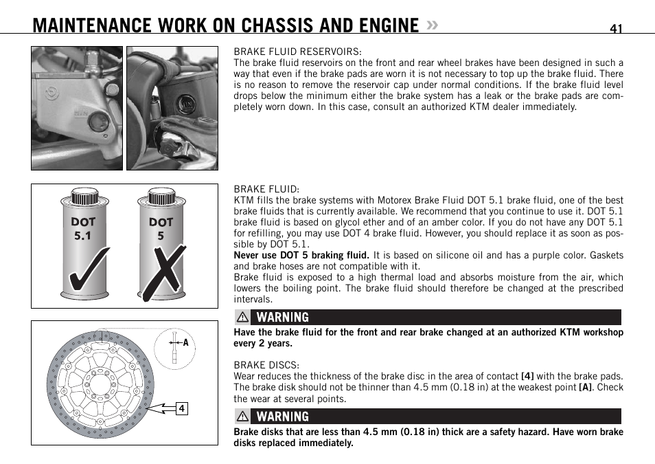Maintenance work on chassis and engine | KTM 950 User Manual | Page 42 / 86