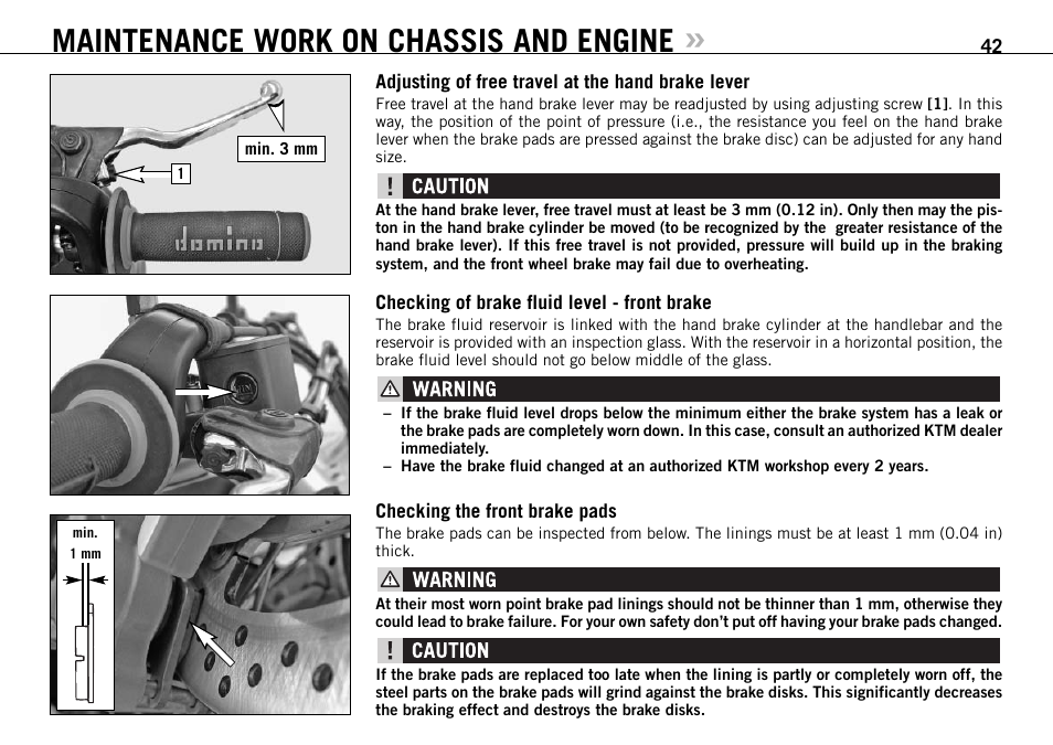 Maintenance work on chassis and engine | KTM 950 User Manual | Page 43 / 86