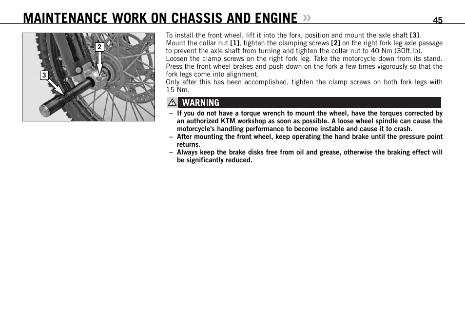 Maintenance work on chassis and engine | KTM 950 User Manual | Page 46 / 86