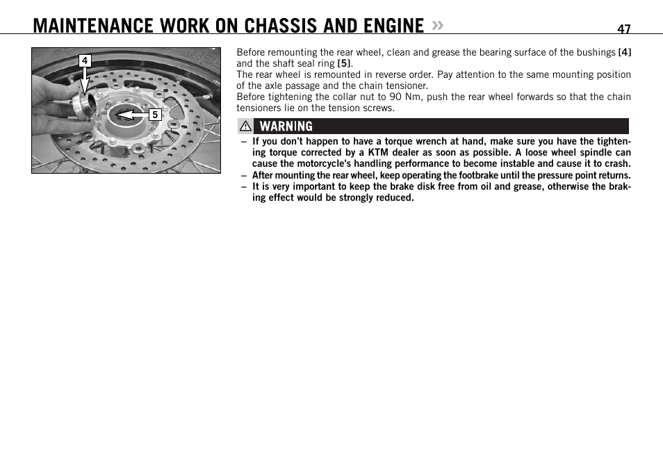 Maintenance work on chassis and engine | KTM 950 User Manual | Page 48 / 86