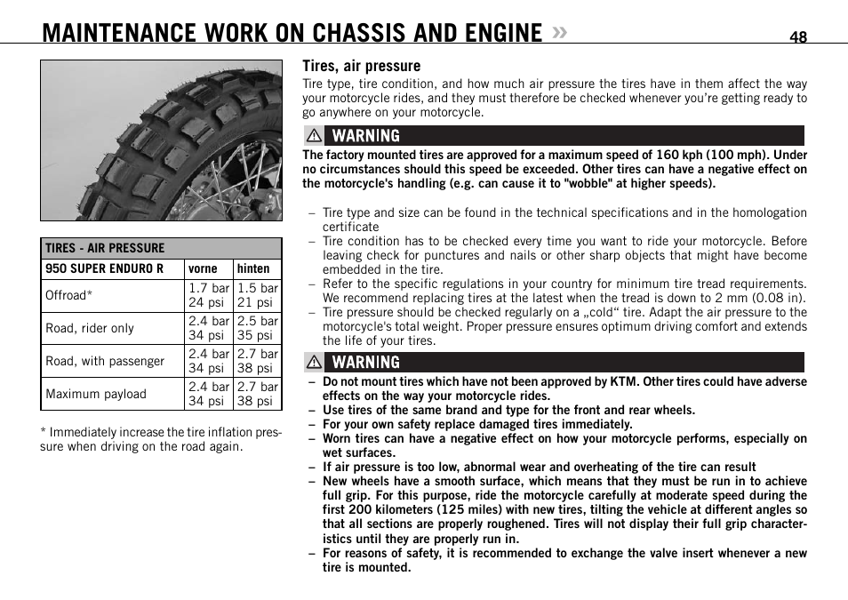 Maintenance work on chassis and engine | KTM 950 User Manual | Page 49 / 86