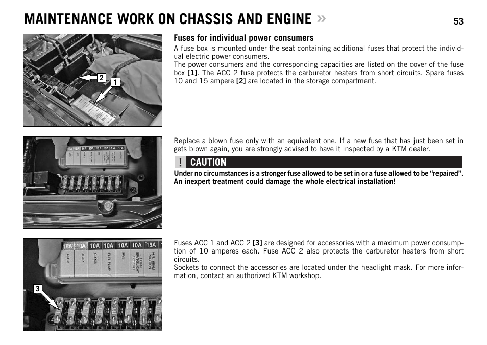 Maintenance work on chassis and engine | KTM 950 User Manual | Page 54 / 86