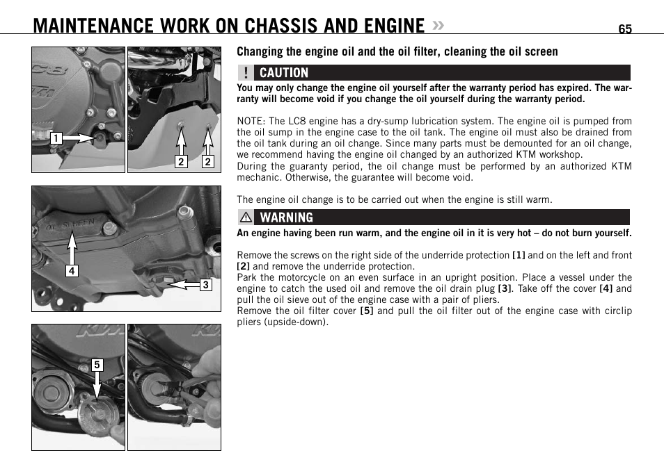 Maintenance work on chassis and engine | KTM 950 User Manual | Page 66 / 86