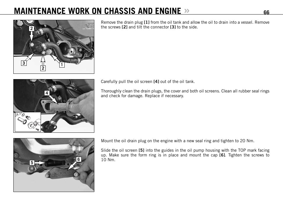 Maintenance work on chassis and engine | KTM 950 User Manual | Page 67 / 86