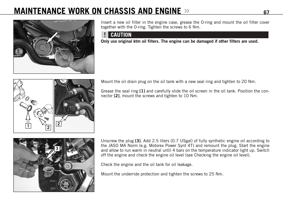 Maintenance work on chassis and engine | KTM 950 User Manual | Page 68 / 86