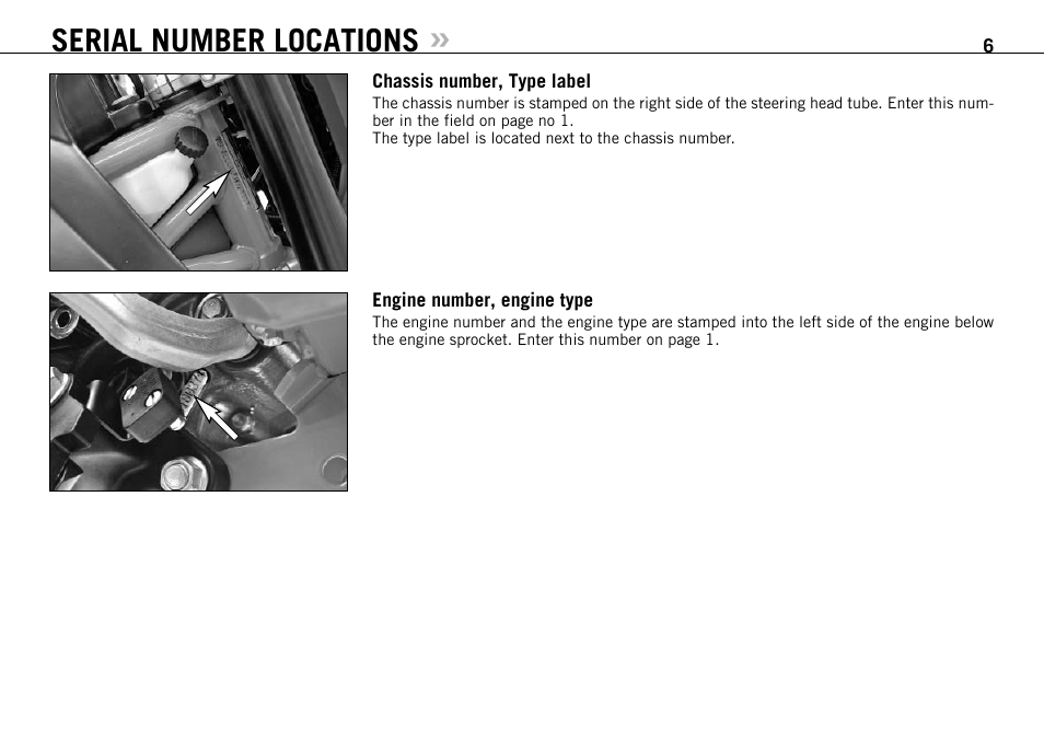 Serial number locations | KTM 950 User Manual | Page 7 / 86