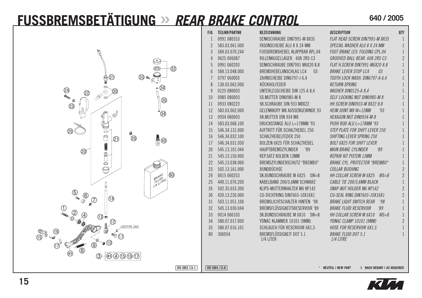 4bpbqbr, Loctite 243, Fussbremsbetätigung | Rear brake control | KTM Supermoto 640 LC4 User Manual | Page 17 / 40