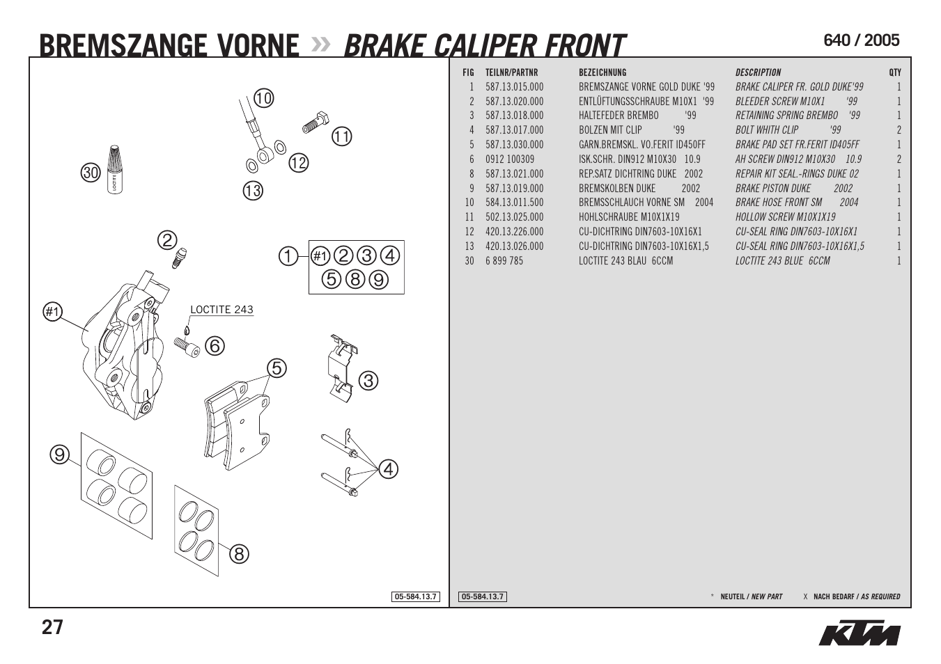 Bremszange vorne, Brake caliper front, Loctite 243 | Loctite | KTM Supermoto 640 LC4 User Manual | Page 29 / 40