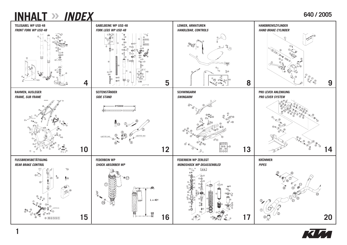 Inhalt, Index, Loctite | 1bp bq br | KTM Supermoto 640 LC4 User Manual | Page 3 / 40