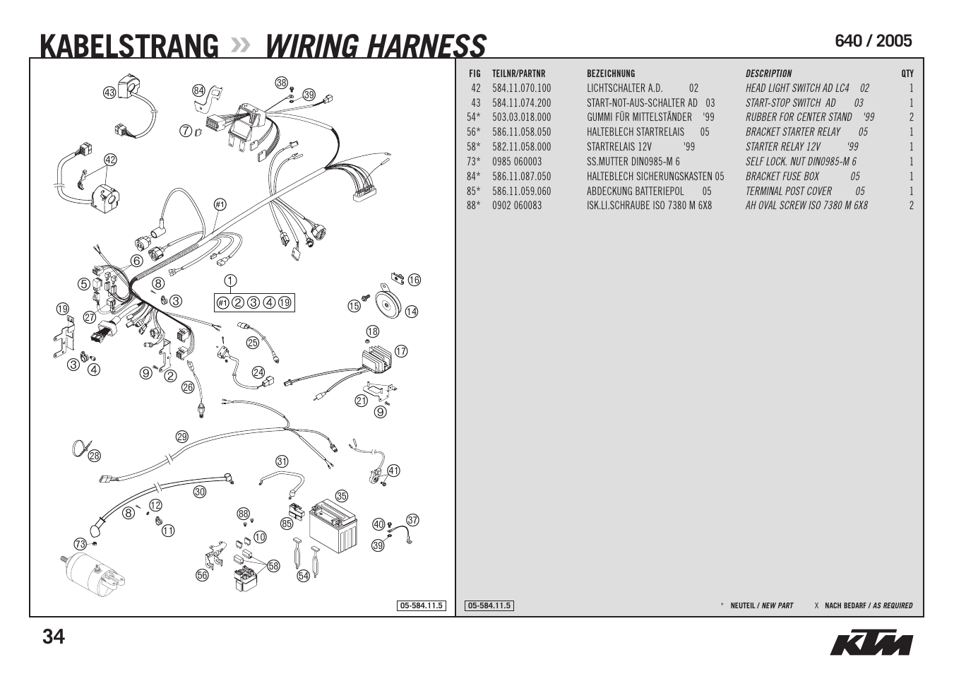 Kabelstrang, Wiring harness | KTM Supermoto 640 LC4 User Manual | Page 36 / 40