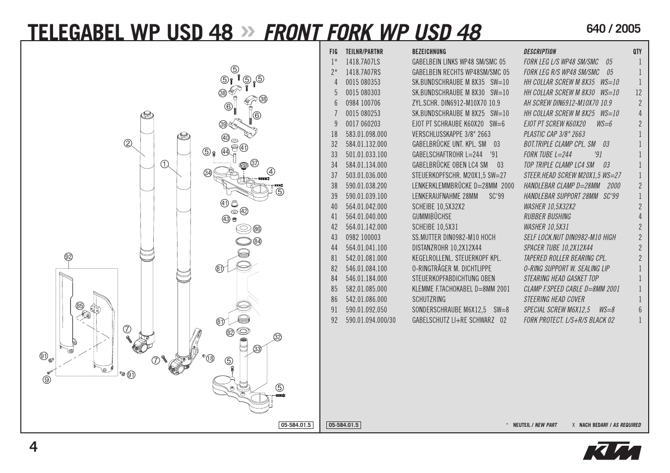 Telegabel wp usd 48, Front fork wp usd 48 | KTM Supermoto 640 LC4 User Manual | Page 6 / 40