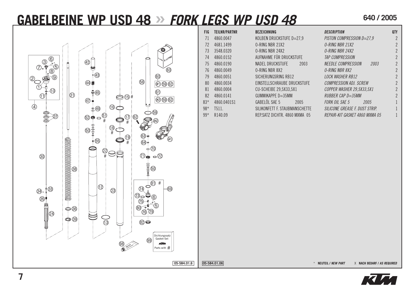 Gabelbeine wp usd 48, Fork legs wp usd 48 | KTM Supermoto 640 LC4 User Manual | Page 9 / 40