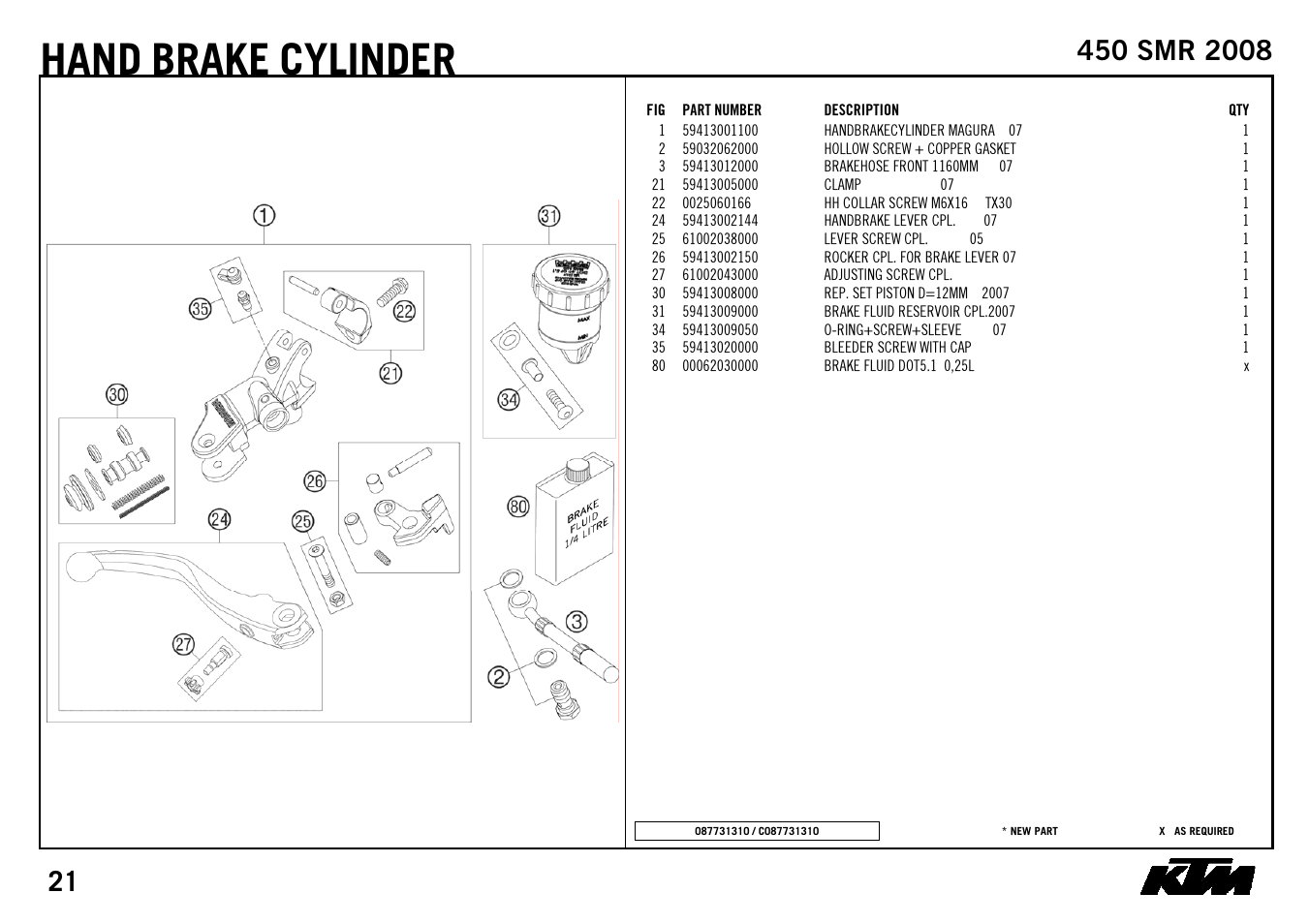Hand, Brake cylinder | KTM 450 SMR 2008 User Manual | Page 23 / 28