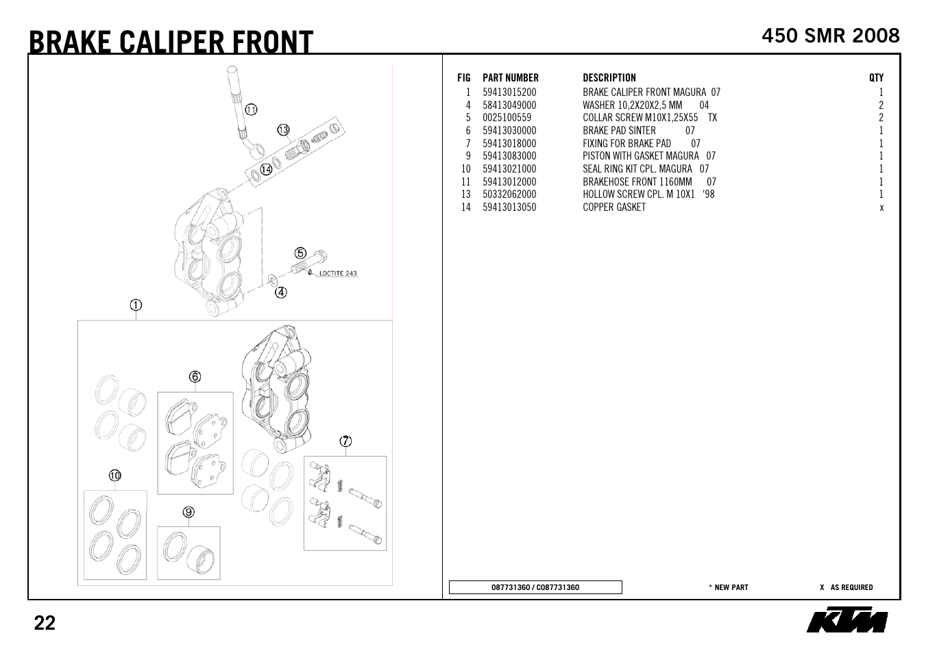 Brake, Caliper, Front | KTM 450 SMR 2008 User Manual | Page 24 / 28