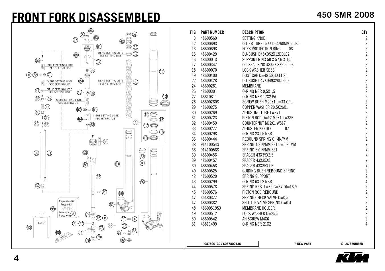 Front, Fork disassembled | KTM 450 SMR 2008 User Manual | Page 6 / 28