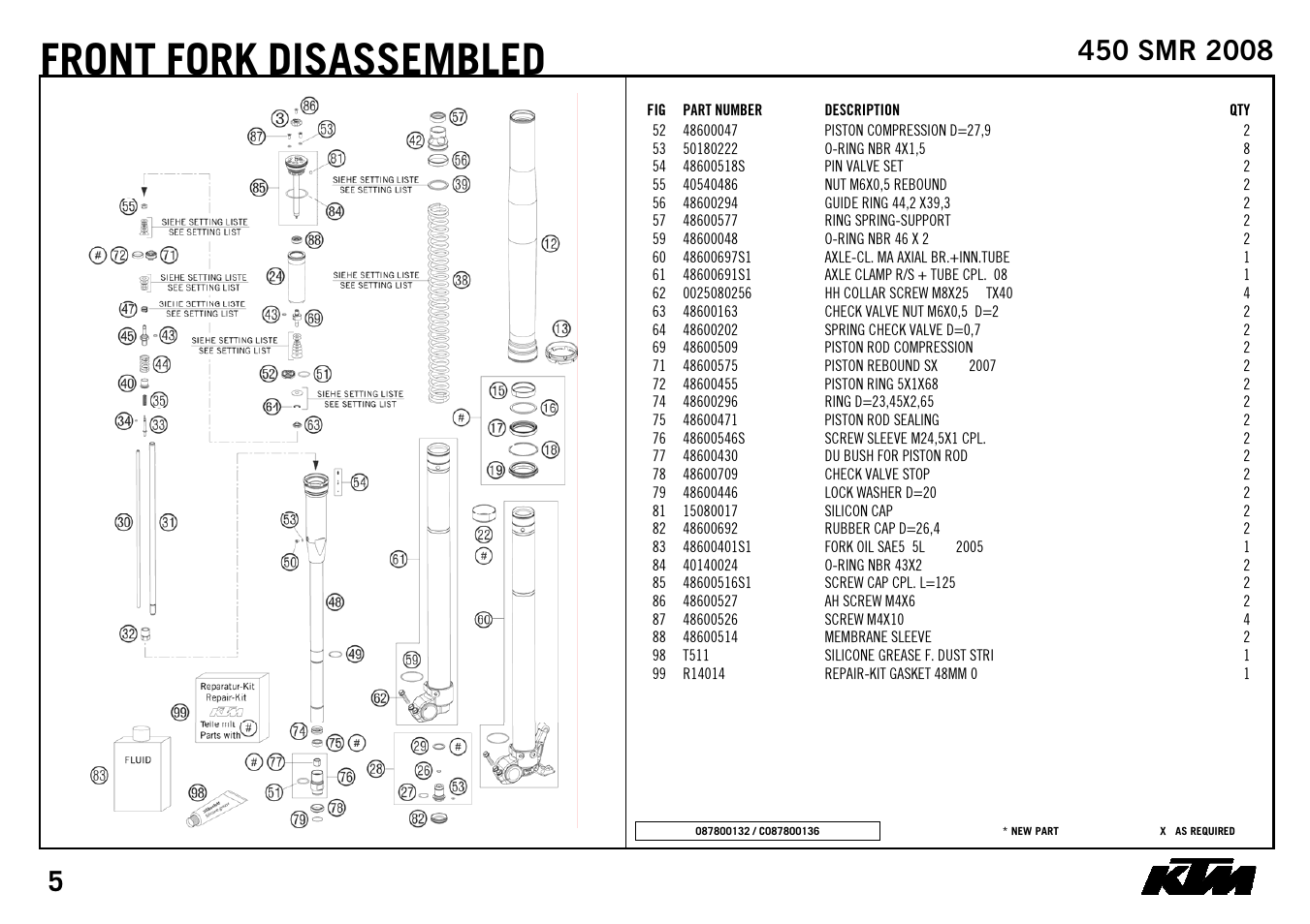 Front, Fork disassembled | KTM 450 SMR 2008 User Manual | Page 7 / 28