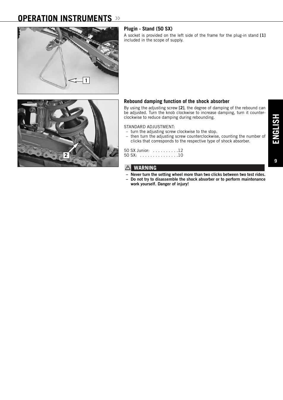 English, Operation instruments | KTM 50 SX JUNIOR User Manual | Page 10 / 42