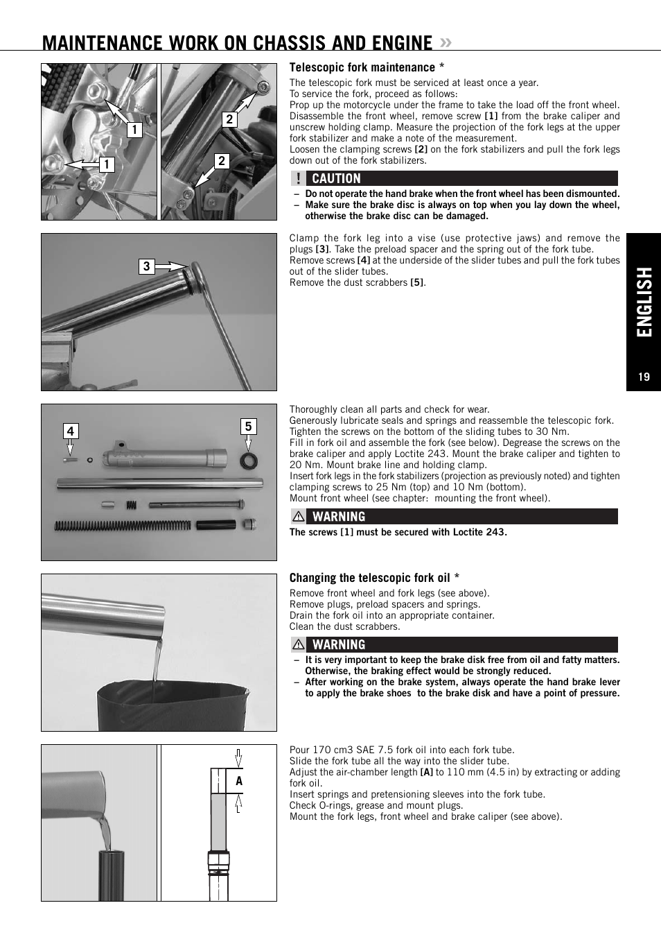English, Maintenance work on chassis and engine | KTM 50 SX JUNIOR User Manual | Page 20 / 42