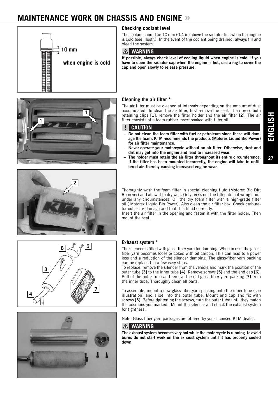 Maintenance work on chassis and engine, English, When engine is cold 10 mm | KTM 50 SX JUNIOR User Manual | Page 28 / 42