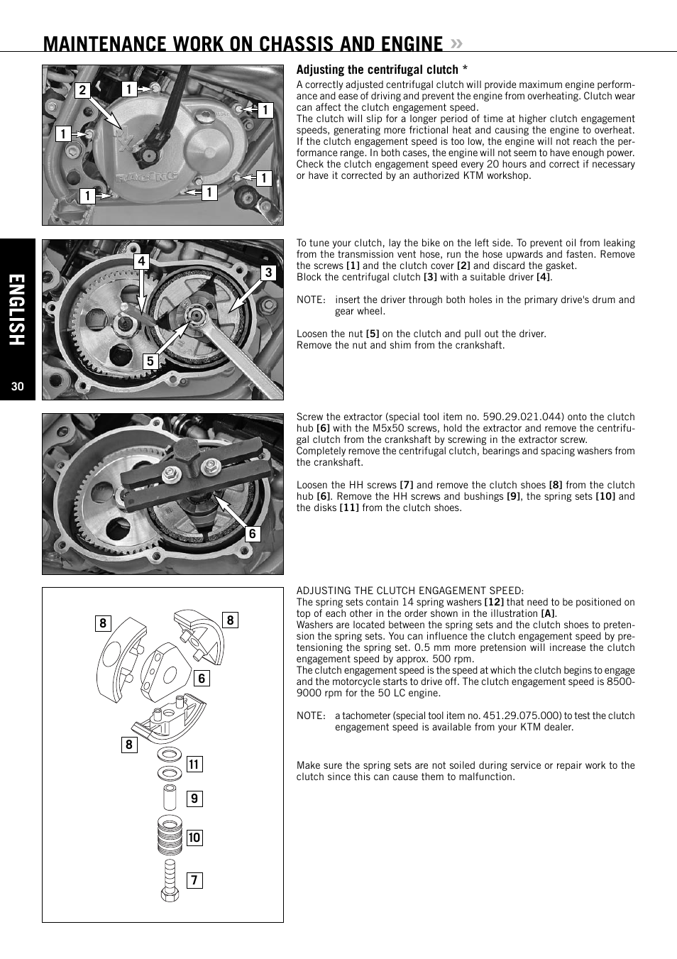 English, Maintenance work on chassis and engine | KTM 50 SX JUNIOR User Manual | Page 31 / 42