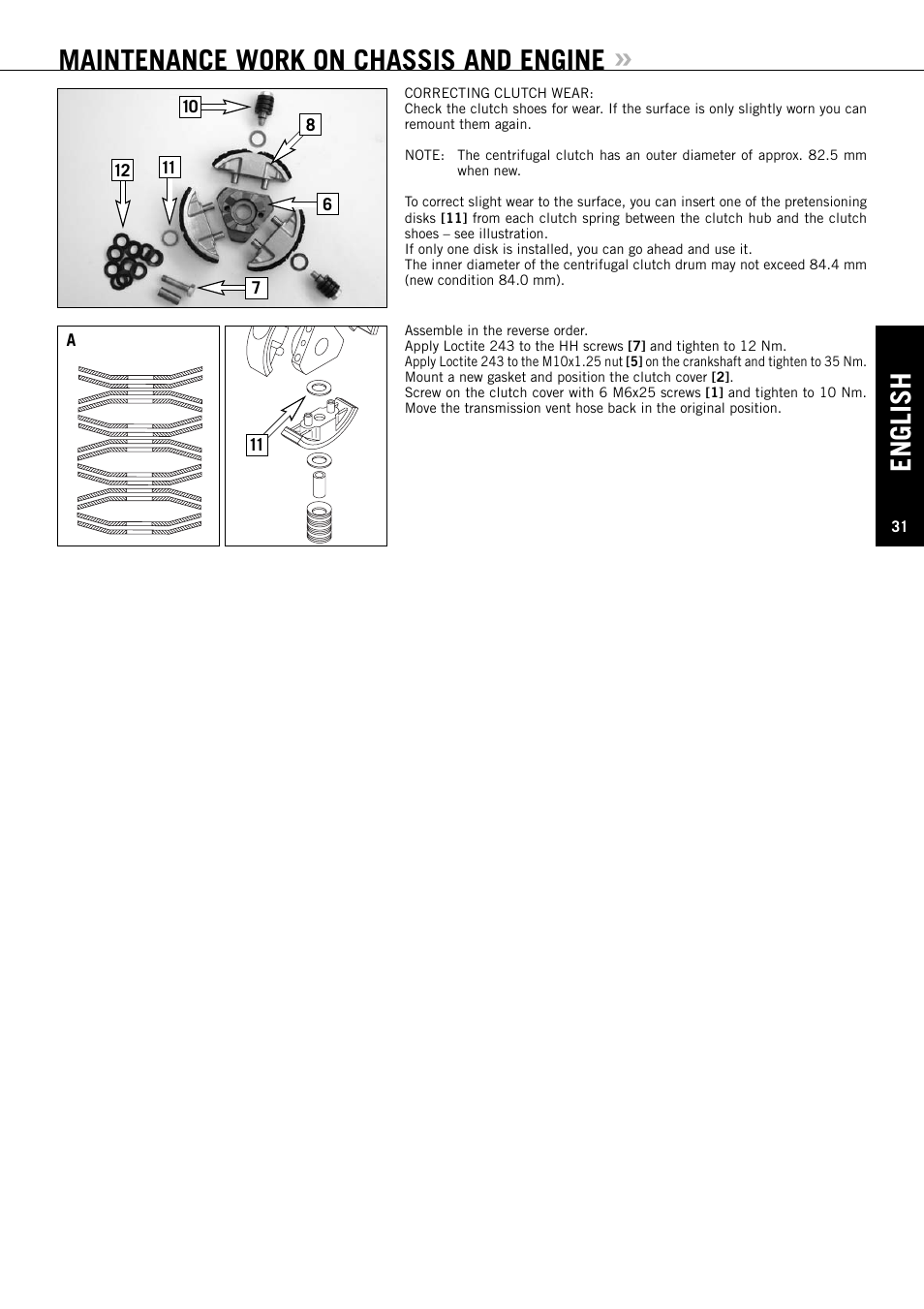 English, Maintenance work on chassis and engine | KTM 50 SX JUNIOR User Manual | Page 32 / 42