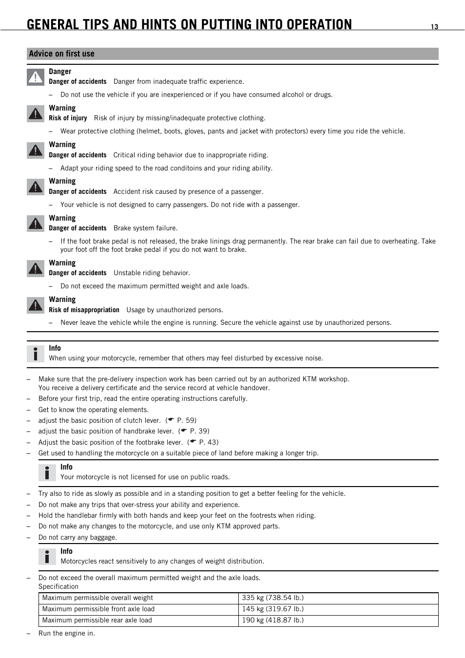 General tips and hints on putting into operation | KTM 450 SMR User Manual | Page 15 / 91