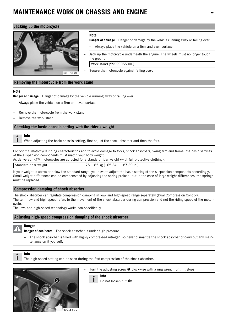 Maintenance work on chassis and engine | KTM 450 SMR User Manual | Page 23 / 91