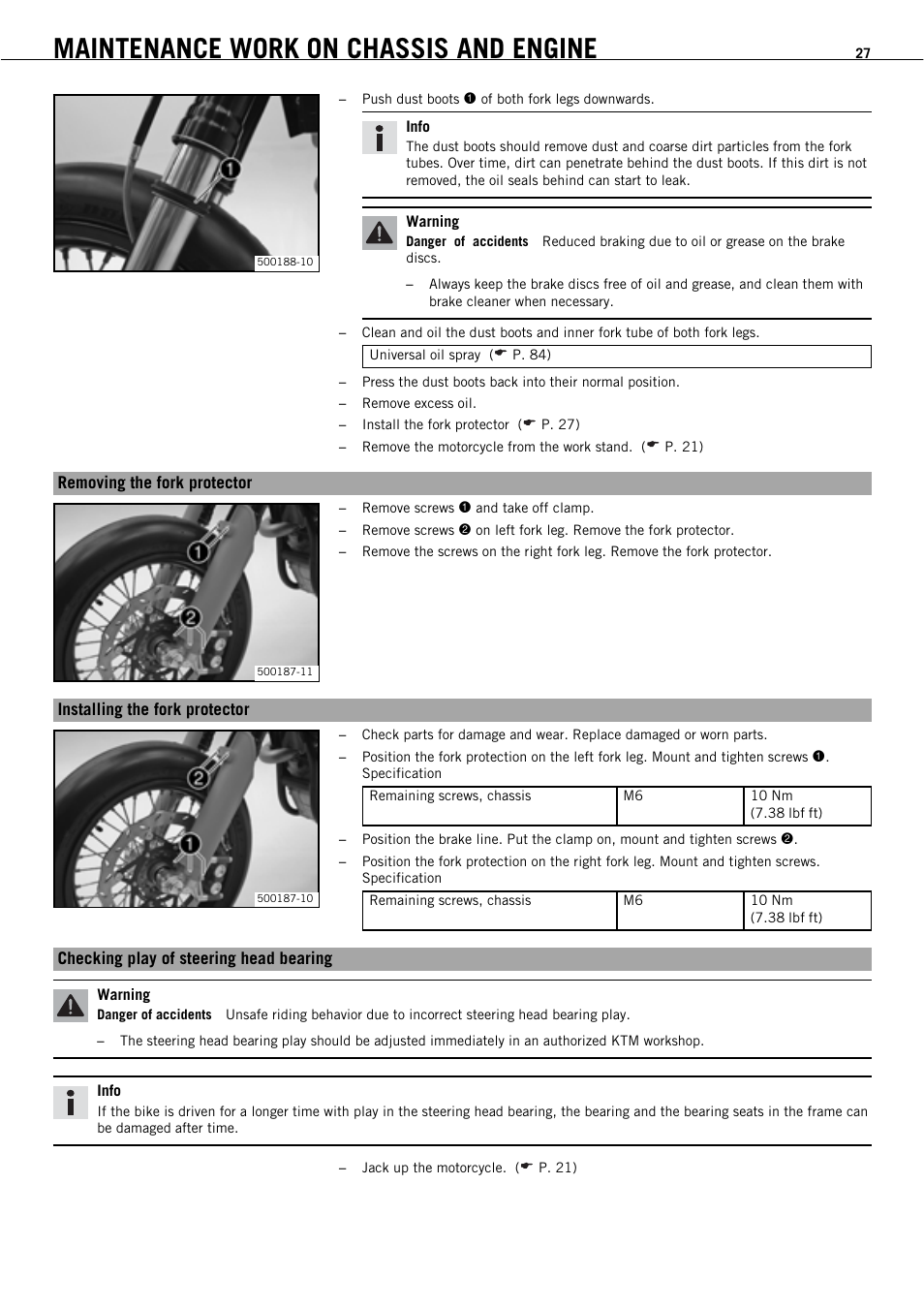 Maintenance work on chassis and engine | KTM 450 SMR User Manual | Page 29 / 91