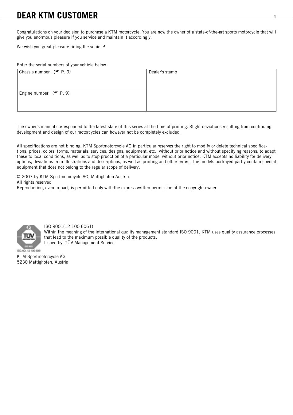 Dear ktm customer | KTM 450 SMR User Manual | Page 3 / 91