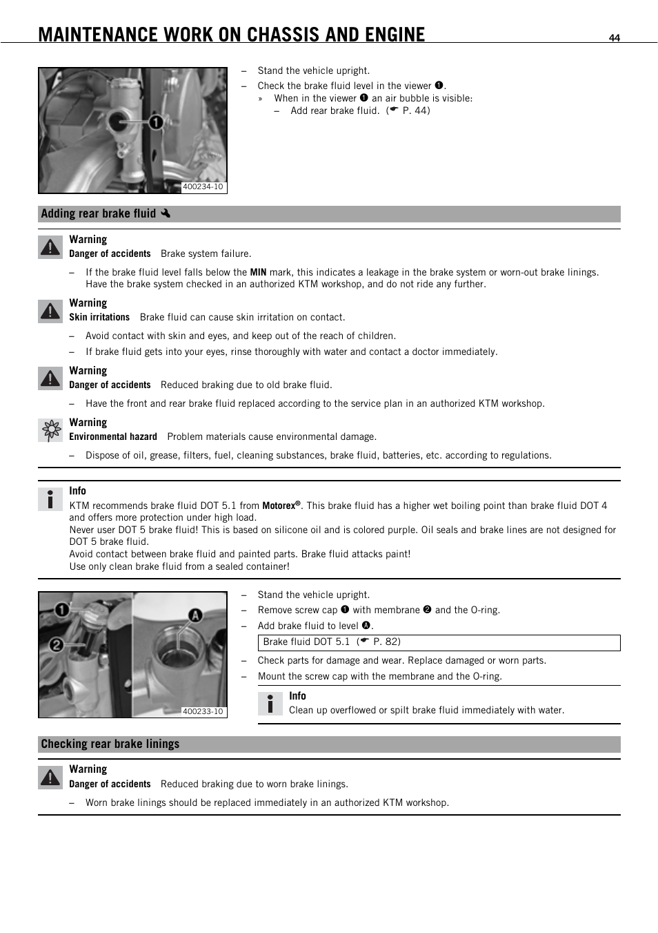 Maintenance work on chassis and engine | KTM 450 SMR User Manual | Page 46 / 91